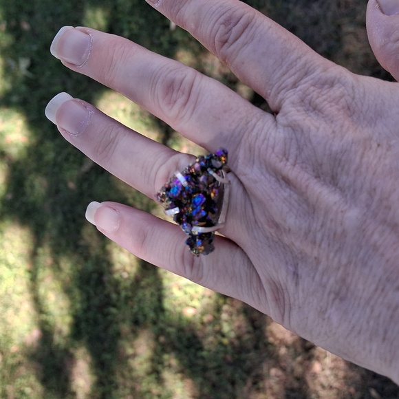 New Titanium Druzy 925 Silver Ring. - Picture 7 of 13